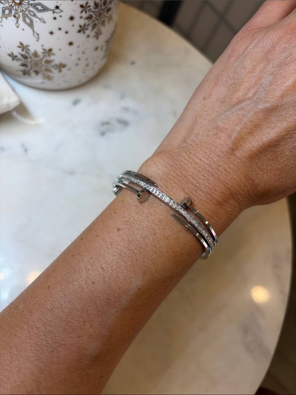 Sterling Silver CZ Multi-Row Cuff Bracelet - Silver Stainless Steel.